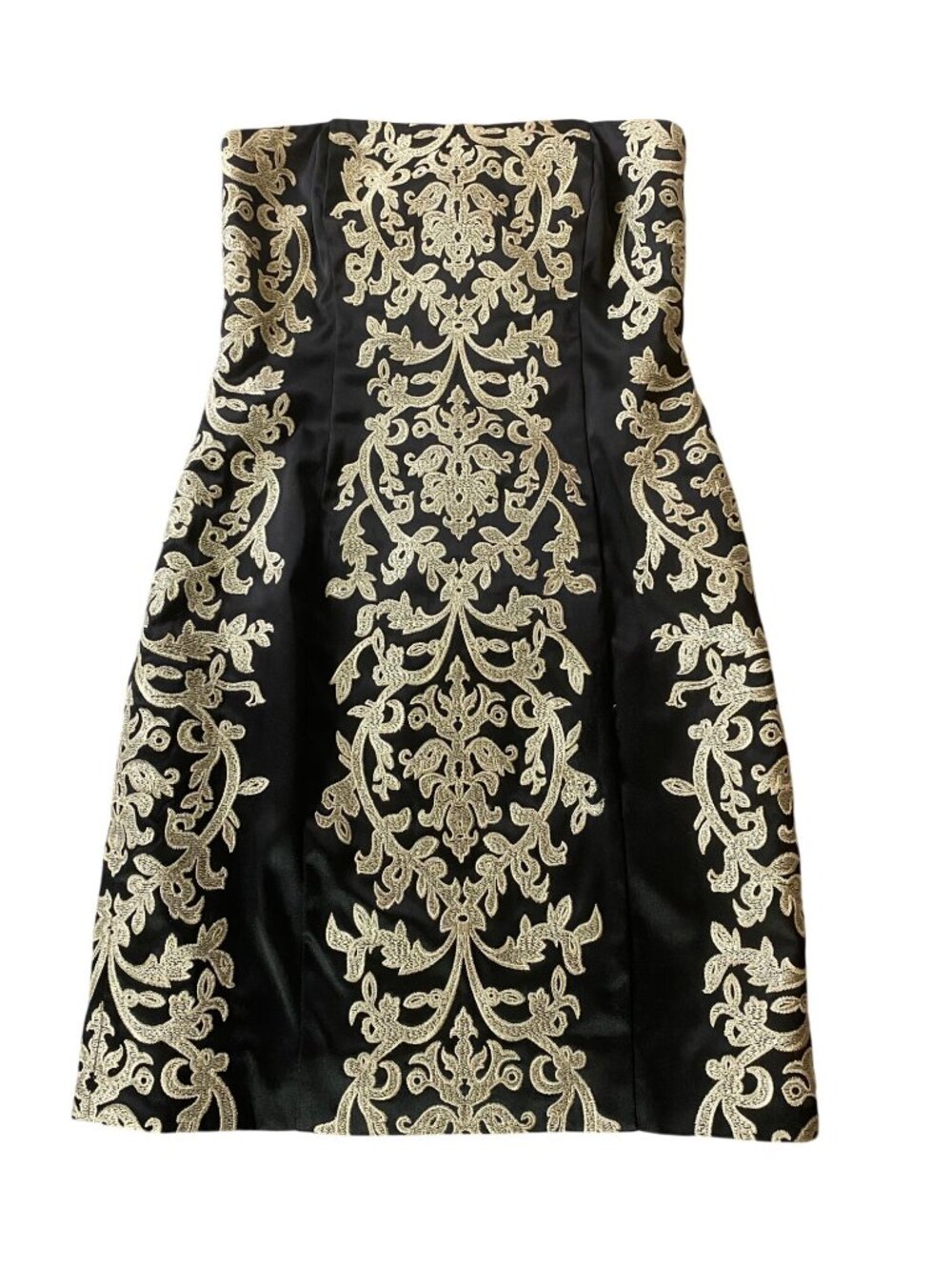 WHBM Strapless Black & Gold Embroidered Cocktail Dress Size 0